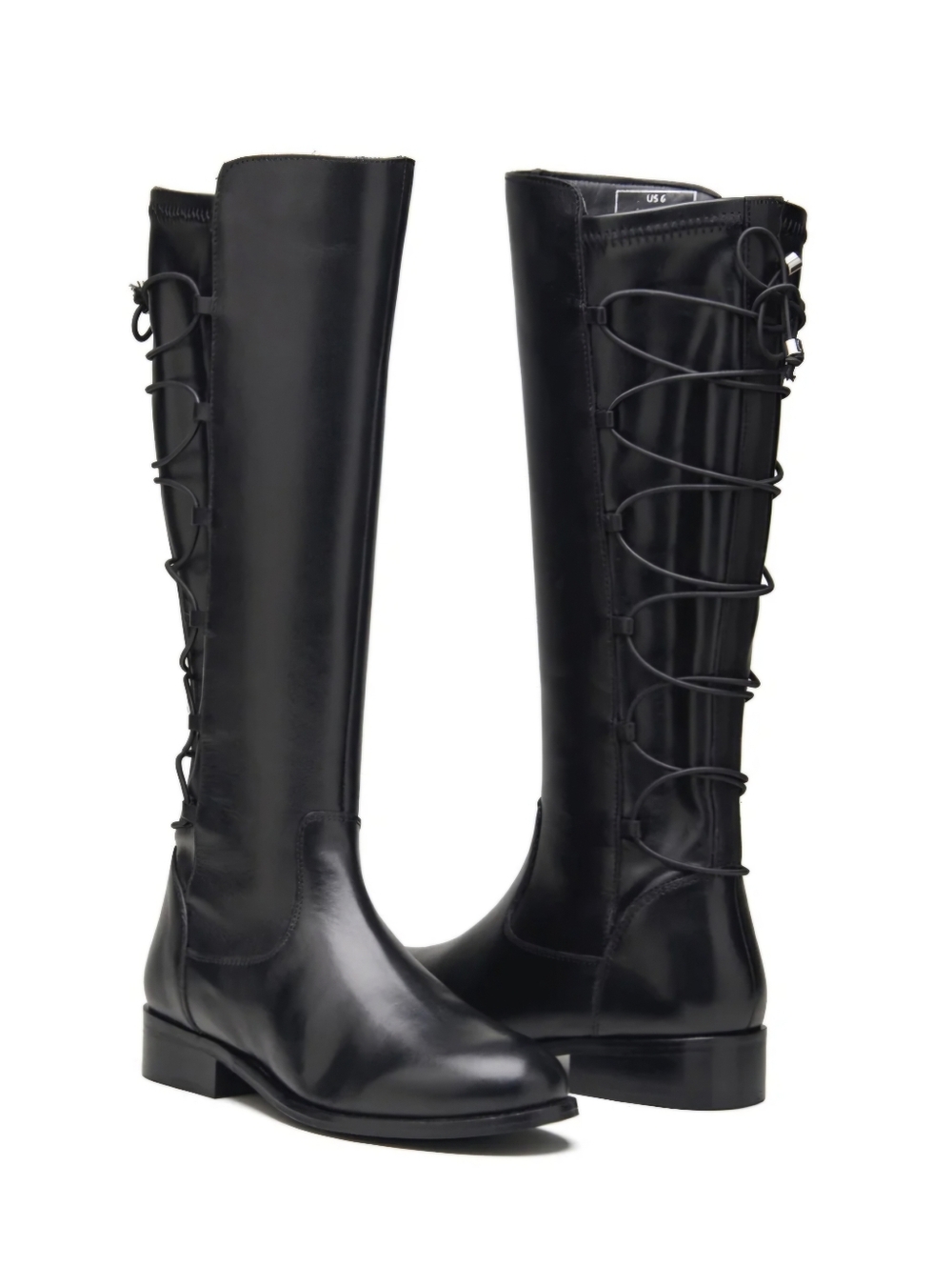 NWT ALLONSI Cora Black Leather Back Lace-Up Knee High Riding Boots, Sz 6